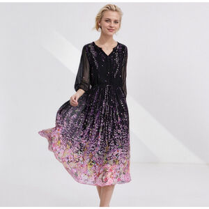 100% Silk Chiffon Dress Floral For Honeymoon Beach Size L-XL REAL SILK